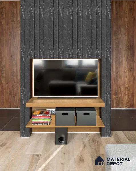 Grey Wooden Louver SA 2002 8 ft x 4.9 inch Charcoal Panel -  mm | Suitable for Feature Wall, TV Unit & Living Room | Width is Subjected to 5% Variation