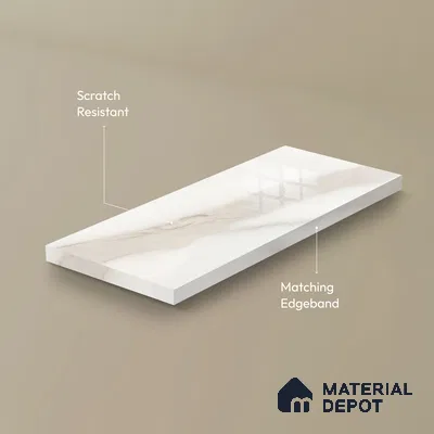 Ferrero 1B 0717 White Bianco 8 ft x 4 ft Marble Series High Gloss Finish Acrylic Laminate - 1.5 mm (LM 01109) | Matching Edgeband Code - 717 |  Suitable for TV Unit, Wardrobe, Kitchen Cabinets