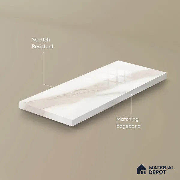 Ferrero 1B 0717 White Bianco 8 ft x 4 ft Marble Series High Gloss Finish Acrylic Laminate - 1.5 mm (LM 01109) | Matching Edgeband Code - 717 | Suitable for TV Unit, Wardrobe, Kitchen Cabinets