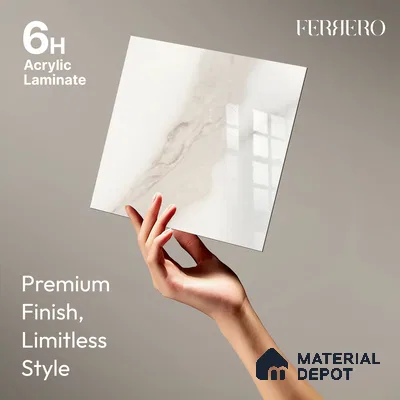 Ferrero 1B 0717 White Bianco 8 ft x 4 ft Marble Series High Gloss Finish Acrylic Laminate - 1.5 mm (LM 01109) | Matching Edgeband Code - 717 |  Suitable for TV Unit, Wardrobe, Kitchen Cabinets