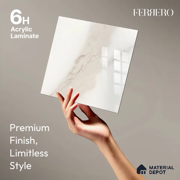 Ferrero 1B 0717 White Bianco 8 ft x 4 ft Marble Series High Gloss Finish Acrylic Laminate - 1.5 mm (LM 01109) | Matching Edgeband Code - 717 | Suitable for TV Unit, Wardrobe, Kitchen Cabinets