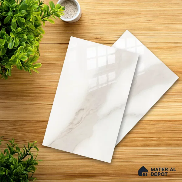 Ferrero 1B 0717 White Bianco 8 ft x 4 ft Marble Series High Gloss Finish Acrylic Laminate - 1.5 mm (LM 01109) | Matching Edgeband Code - 717 | Suitable for TV Unit, Wardrobe, Kitchen Cabinets