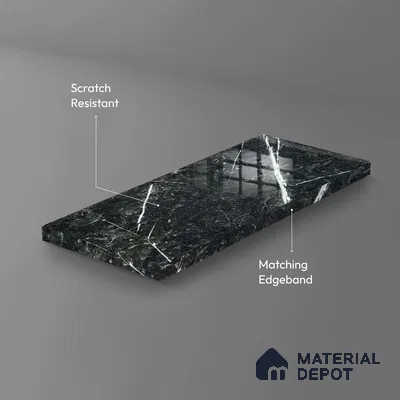 Ferrero 1B 0718 Negro Marquina 8 ft x 4 ft Marble Series High Gloss Finish Acrylic Laminate - 1.5 mm (LM 01110) | Matching Edgeband Code - 718 |  Suitable for TV Unit, Wardrobe, Kitchen Cabinets