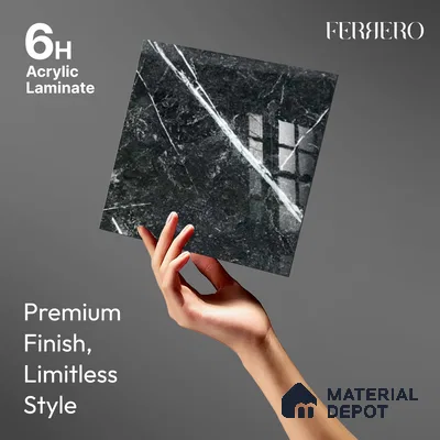 Ferrero 1B 0718 Negro Marquina 8 ft x 4 ft Marble Series High Gloss Finish Acrylic Laminate - 1.5 mm (LM 01110) | Matching Edgeband Code - 718 |  Suitable for TV Unit, Wardrobe, Kitchen Cabinets