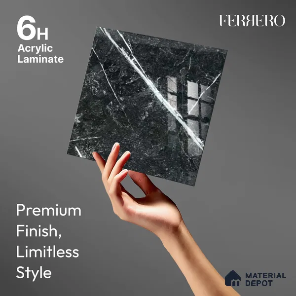 Ferrero 1B 0718 Negro Marquina 8 ft x 4 ft Marble Series High Gloss Finish Acrylic Laminate - 1.5 mm (LM 01110) | Matching Edgeband Code - 718 |  Suitable for TV Unit, Wardrobe, Kitchen Cabinets