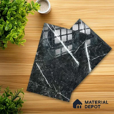 Ferrero 1B 0718 Negro Marquina 8 ft x 4 ft Marble Series High Gloss Finish Acrylic Laminate - 1.5 mm (LM 01110) | Matching Edgeband Code - 718 |  Suitable for TV Unit, Wardrobe, Kitchen Cabinets