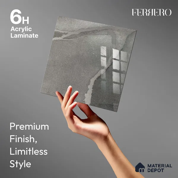 Ferrero 1B 0721 Silver Veins 8 ft x 4 ft Lazer Marble Series High Gloss Finish Acrylic Laminate - 1.5 mm (LM 01111) | Matching Edgeband Code - 721 |  Suitable for TV Unit, Wardrobe, Kitchen Cabinets