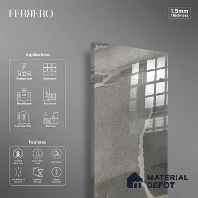 Ferrero 1B 0721 Silver Veins 8 ft x 4 ft Lazer Marble Series High Gloss Finish Acrylic Laminate - 1.5 mm (LM 01111) | Matching Edgeband Code - 721 |  Suitable for TV Unit, Wardrobe, Kitchen Cabinets