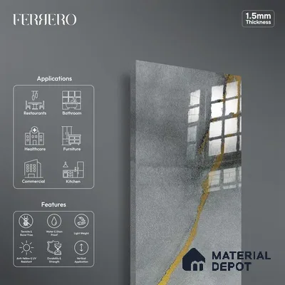 Ferrero 1B 0722 Golden Mist 8 ft x 4 ft Lazer Marble Series High Gloss Finish Acrylic Laminate - 1.5 mm (LM 01112) | Matching Edgeband Code - 722 |  Suitable for TV Unit, Wardrobe, Kitchen Cabinets