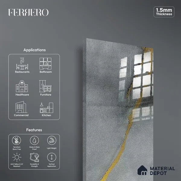 Ferrero 1B 0722 Golden Mist 8 ft x 4 ft Lazer Marble Series High Gloss Finish Acrylic Laminate - 1.5 mm (LM 01112) | Matching Edgeband Code - 722 |  Suitable for TV Unit, Wardrobe, Kitchen Cabinets