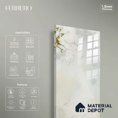 Ferrero 1B 0723 Gold Horizon 8 ft x 4 ft Lazer Marble Series High Gloss Finish Acrylic Laminate - 1.5 mm (LM 01113) | Matching Edgeband Code - 723 |  Suitable for TV Unit, Wardrobe, Kitchen Cabinets