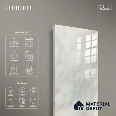 Ferrero 1B 0724 Copper Mist 8 ft x 4 ft Lazer Marble Series High Gloss Finish Acrylic Laminate - 1.5 mm (LM 01114) | Matching Edgeband Code - 724 |  Suitable for TV Unit, Wardrobe, Kitchen Cabinets