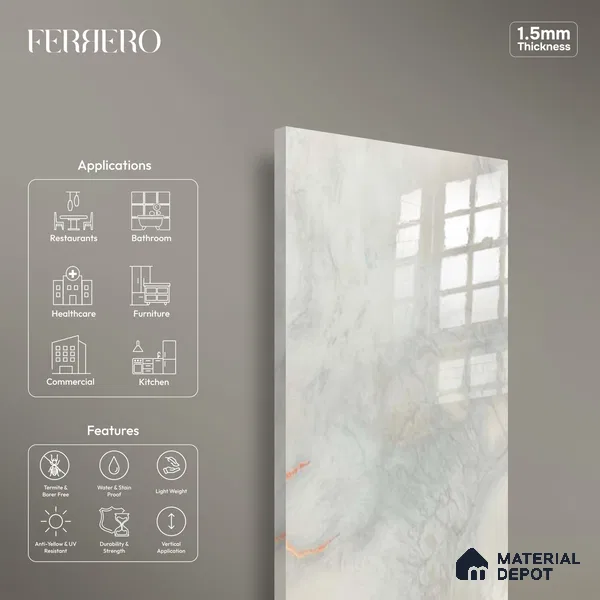 Ferrero 1B 0724 Copper Mist 8 ft x 4 ft Lazer Marble Series High Gloss Finish Acrylic Laminate - 1.5 mm (LM 01114) | Matching Edgeband Code - 724 |  Suitable for TV Unit, Wardrobe, Kitchen Cabinets