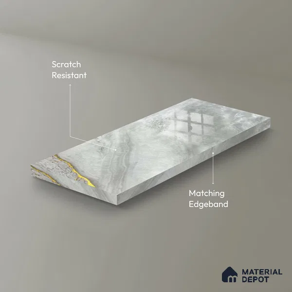 Ferrero 1B 0725 Cloud Vein 8 ft x 4 ft Lazer Marble Series High Gloss Finish Acrylic Laminate - 1.5 mm (LM 01115) | Matching Edgeband Code - 725 |  Suitable for TV Unit, Wardrobe, Kitchen Cabinets
