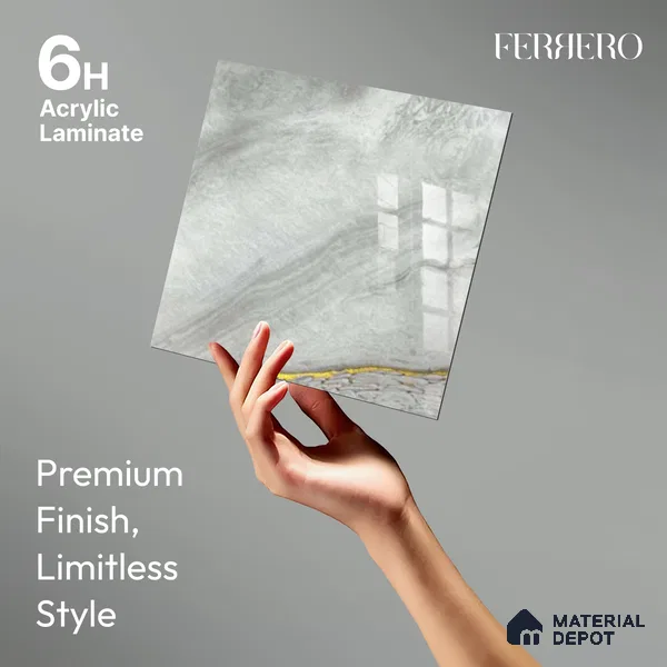 Ferrero 1B 0725 Cloud Vein 8 ft x 4 ft Lazer Marble Series High Gloss Finish Acrylic Laminate - 1.5 mm (LM 01115) | Matching Edgeband Code - 725 |  Suitable for TV Unit, Wardrobe, Kitchen Cabinets