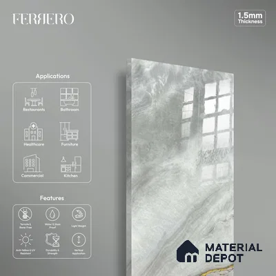 Ferrero 1B 0725 Cloud Vein 8 ft x 4 ft Lazer Marble Series High Gloss Finish Acrylic Laminate - 1.5 mm (LM 01115) | Matching Edgeband Code - 725 |  Suitable for TV Unit, Wardrobe, Kitchen Cabinets