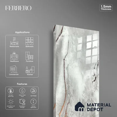 Ferrero 1B 0726 Copper Veil 8 ft x 4 ft Lazer Marble Series High Gloss Finish Acrylic Laminate - 1.5 mm (LM 01116) | Matching Edgeband Code - 726 |  Suitable for TV Unit, Wardrobe, Kitchen Cabinets