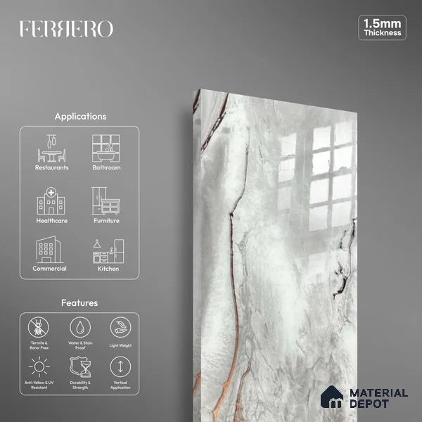 Ferrero 1B 0726 Copper Veil 8 ft x 4 ft Lazer Marble Series High Gloss Finish Acrylic Laminate - 1.5 mm (LM 01116) | Matching Edgeband Code - 726 |  Suitable for TV Unit, Wardrobe, Kitchen Cabinets