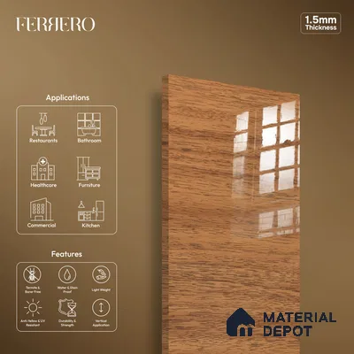 Wooden Look 714 8 ft x 4 ft Wooden Series High Gloss Finish Acrylic Laminate - 1.5 mm | Suitable for TV Unit, Wardrobe, Kitchen Cabinets