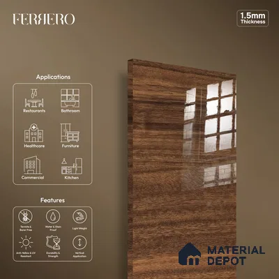 Wooden Look 715 8 ft x 4 ft Wooden Series High Gloss Finish Acrylic Laminate - 1.5 mm | Suitable for TV Unit, Wardrobe, Kitchen Cabinets
