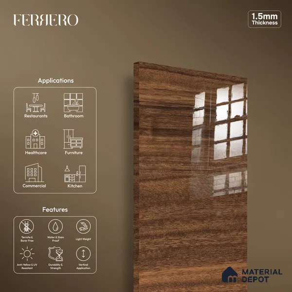 Wooden Look 715 8 ft x 4 ft Wooden Series High Gloss Finish Acrylic Laminate - 1.5 mm | Suitable for TV Unit, Wardrobe, Kitchen Cabinets