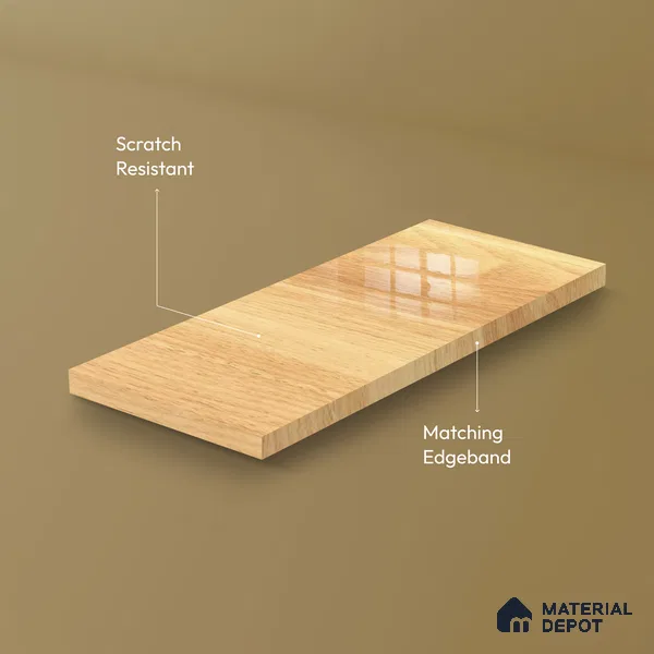 Wooden Look Ferrero 1B 0702 Blonde Oak 8 ft x 4 ft Wooden Series High Gloss Finish Acrylic Laminate - 1.5 mm (LM 01121) | Matching Edgeband Code - 702 | Suitable for TV Unit, Wardrobe, Kitchen Cabinets