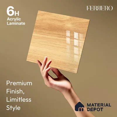 Wooden Look Ferrero 1B 0702 Blonde Oak 8 ft x 4 ft Wooden Series High Gloss Finish Acrylic Laminate - 1.5 mm (LM 01121) | Matching Edgeband Code - 702 | Suitable for TV Unit, Wardrobe, Kitchen Cabinets