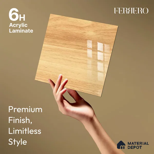 Wooden Look Ferrero 1B 0702 Blonde Oak 8 ft x 4 ft Wooden Series High Gloss Finish Acrylic Laminate - 1.5 mm (LM 01121) | Matching Edgeband Code - 702 | Suitable for TV Unit, Wardrobe, Kitchen Cabinets