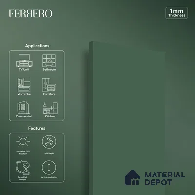 Ferrero 1A 0202 SMT Misty Cyan 8 ft x 4 ft Super Matte Finish Decorative Laminate - 1 mm | Suitable for Living Room, Bedroom, Kitchen, Bathroom, TV Unit, Wardrobe, Hotel, Restaurant, Office