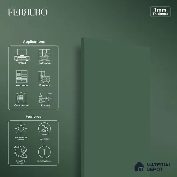 Ferrero 1A 0202 SMT Misty Cyan 8 ft x 4 ft Super Matte Finish Decorative Laminate - 1 mm | Suitable for Living Room, Bedroom, Kitchen, Bathroom, TV Unit, Wardrobe, Hotel, Restaurant, Office