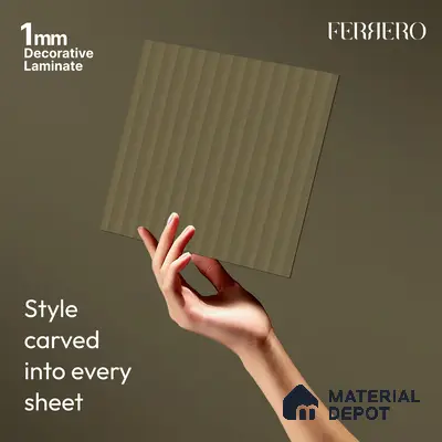Ferrero 1A 0273 03 Warm Taupe 8 ft x 4 ft Fluted Matte Finish Decorative Laminate - 1 mm | Suitable for Living Room, Bedroom, Kitchen, Bathroom, TV Unit, Wardrobe, Hotel, Restaurant, Office