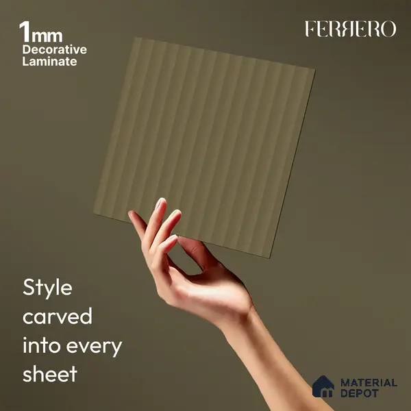 Ferrero 1A 0273 03 Warm Taupe 8 ft x 4 ft Fluted Matte Finish Decorative Laminate - 1 mm | Suitable for Living Room, Bedroom, Kitchen, Bathroom, TV Unit, Wardrobe, Hotel, Restaurant, Office