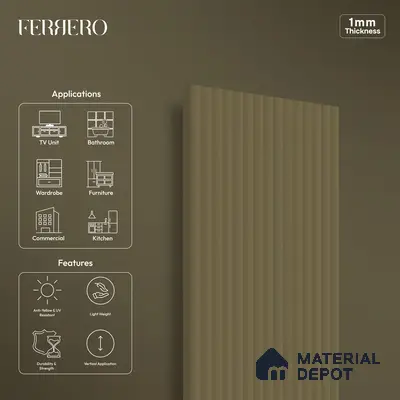 Ferrero 1A 0273 03 Warm Taupe 8 ft x 4 ft Fluted Matte Finish Decorative Laminate - 1 mm | Suitable for Living Room, Bedroom, Kitchen, Bathroom, TV Unit, Wardrobe, Hotel, Restaurant, Office