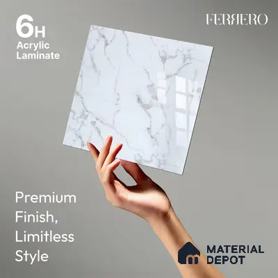 Ferrero 2A 01901 Snow Cascade 8 ft x 4 ft High Gloss Finish 6H Anti Scratch Acrylic Laminate - 1.5 mm | Suitable for Bedroom, TV Unit, Wardrobe, Kitchen Cabinet