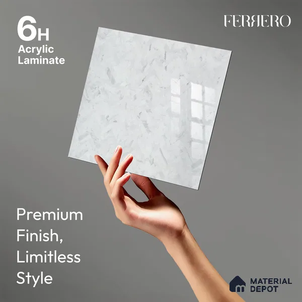 Ferrero 2A 01902 Stone Frost 8 ft x 4 ft High Gloss Finish 6H Anti Scratch Acrylic Laminate - 1.5 mm | Suitable for Bedroom, TV Unit, Wardrobe, Kitchen Cabinet