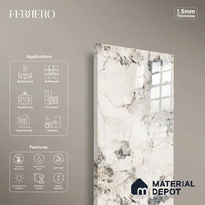 Ferrero 2A 01904 Mystic Slate 8 ft x 4 ft High Gloss Finish 6H Anti Scratch Acrylic Laminate - 1.5 mm | Suitable for Bedroom, TV Unit, Wardrobe, Kitchen Cabinet