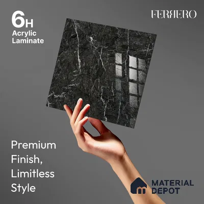 Ferrero 2A 01907 Charcoal Glint 8 ft x 4 ft High Gloss Finish 6H Anti Scratch Acrylic Laminate - 1.5 mm | Suitable for Bedroom, TV Unit, Wardrobe, Kitchen Cabinet