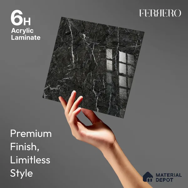 Ferrero 2A 01907 Charcoal Glint 8 ft x 4 ft High Gloss Finish 6H Anti Scratch Acrylic Laminate - 1.5 mm | Suitable for Bedroom, TV Unit, Wardrobe, Kitchen Cabinet