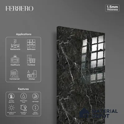 Ferrero 2A 01907 Charcoal Glint 8 ft x 4 ft High Gloss Finish 6H Anti Scratch Acrylic Laminate - 1.5 mm | Suitable for Bedroom, TV Unit, Wardrobe, Kitchen Cabinet
