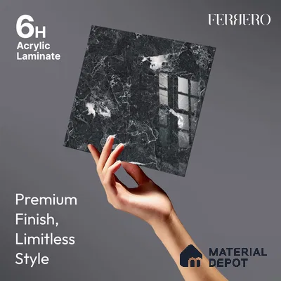 Ferrero 2A 01908 Black Frost 8 ft x 4 ft High Gloss Finish 6H Anti Scratch Acrylic Laminate - 1.5 mm | Suitable for Bedroom, TV Unit, Wardrobe, Kitchen Cabinet