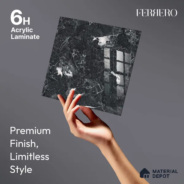 Ferrero 2A 01908 Black Frost 8 ft x 4 ft High Gloss Finish 6H Anti Scratch Acrylic Laminate - 1.5 mm | Suitable for Bedroom, TV Unit, Wardrobe, Kitchen Cabinet