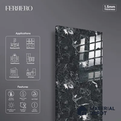 Ferrero 2A 01908 Black Frost 8 ft x 4 ft High Gloss Finish 6H Anti Scratch Acrylic Laminate - 1.5 mm | Suitable for Bedroom, TV Unit, Wardrobe, Kitchen Cabinet