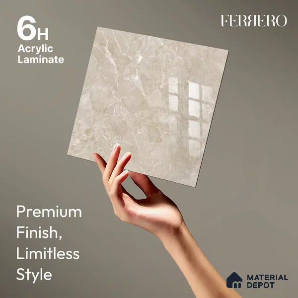 Ferrero 2A 01910 Golden Sands 8 ft x 4 ft High Gloss Finish 6H Anti Scratch Acrylic Laminate - 1.5 mm | Suitable for Bedroom, TV Unit, Wardrobe, Kitchen Cabinet