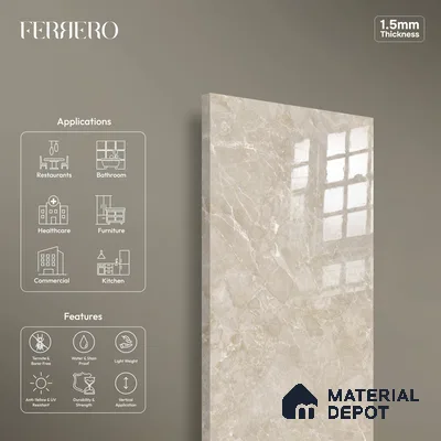 Ferrero 2A 01910 Golden Sands 8 ft x 4 ft High Gloss Finish 6H Anti Scratch Acrylic Laminate - 1.5 mm | Suitable for Bedroom, TV Unit, Wardrobe, Kitchen Cabinet