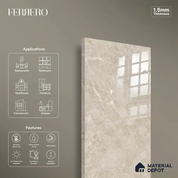 Ferrero 2A 01910 Golden Sands 8 ft x 4 ft High Gloss Finish 6H Anti Scratch Acrylic Laminate - 1.5 mm | Suitable for Bedroom, TV Unit, Wardrobe, Kitchen Cabinet