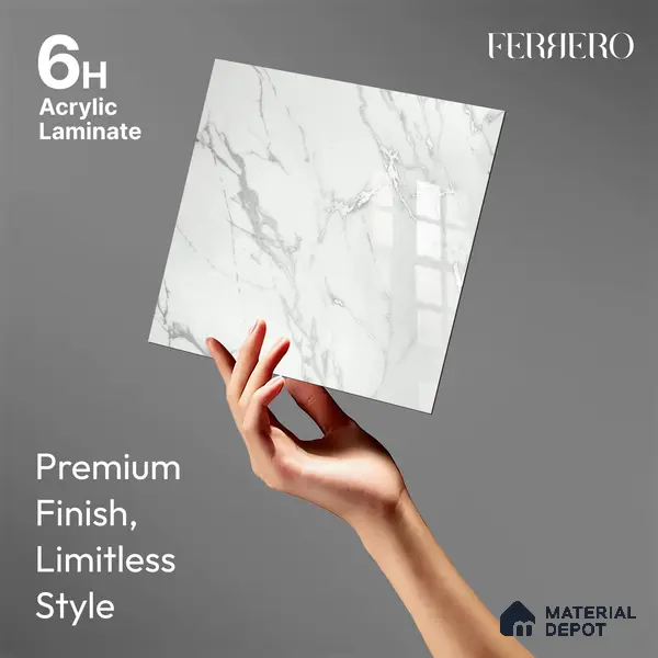 Ferrero 2A 01921 Silver Whisper 8 ft x 4 ft High Gloss Finish 6H Anti Scratch Acrylic Laminate - 1.5 mm | Suitable for Bedroom, TV Unit, Wardrobe, Kitchen Cabinet