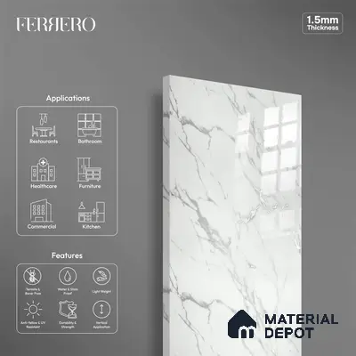 Ferrero 2A 01921 Silver Whisper 8 ft x 4 ft High Gloss Finish 6H Anti Scratch Acrylic Laminate - 1.5 mm | Suitable for Bedroom, TV Unit, Wardrobe, Kitchen Cabinet