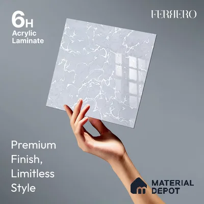 Ferrero 2A 01922 Snow Thread 8 ft x 4 ft High Gloss Finish 6H Anti Scratch Acrylic Laminate - 1.5 mm | Suitable for Bedroom, TV Unit, Wardrobe, Kitchen Cabinet