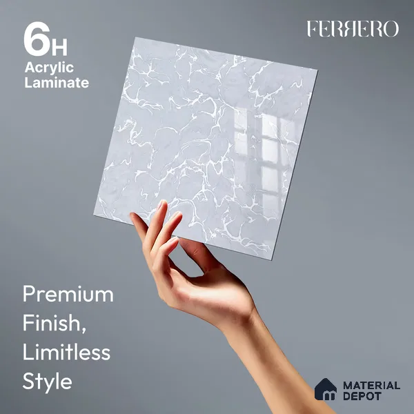 Ferrero 2A 01922 Snow Thread 8 ft x 4 ft High Gloss Finish 6H Anti Scratch Acrylic Laminate - 1.5 mm | Suitable for Bedroom, TV Unit, Wardrobe, Kitchen Cabinet