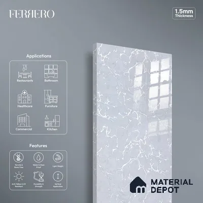 Ferrero 2A 01922 Snow Thread 8 ft x 4 ft High Gloss Finish 6H Anti Scratch Acrylic Laminate - 1.5 mm | Suitable for Bedroom, TV Unit, Wardrobe, Kitchen Cabinet